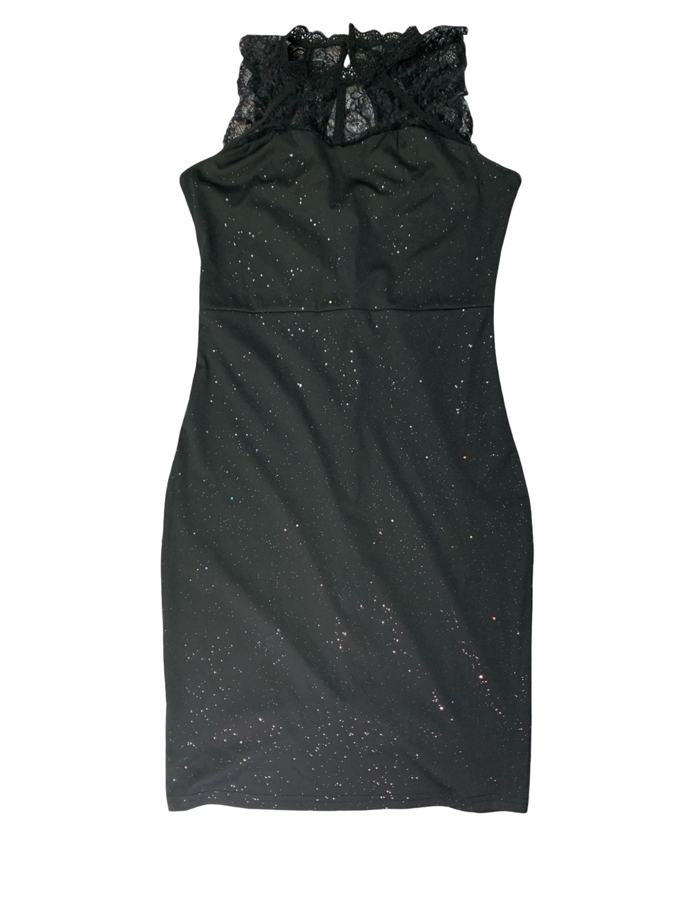 Black Lace Yoke Sparkle Mini Dress